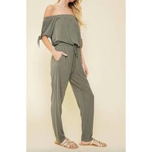 NEW HEM & THREAD soft tie jumpsuit in olive